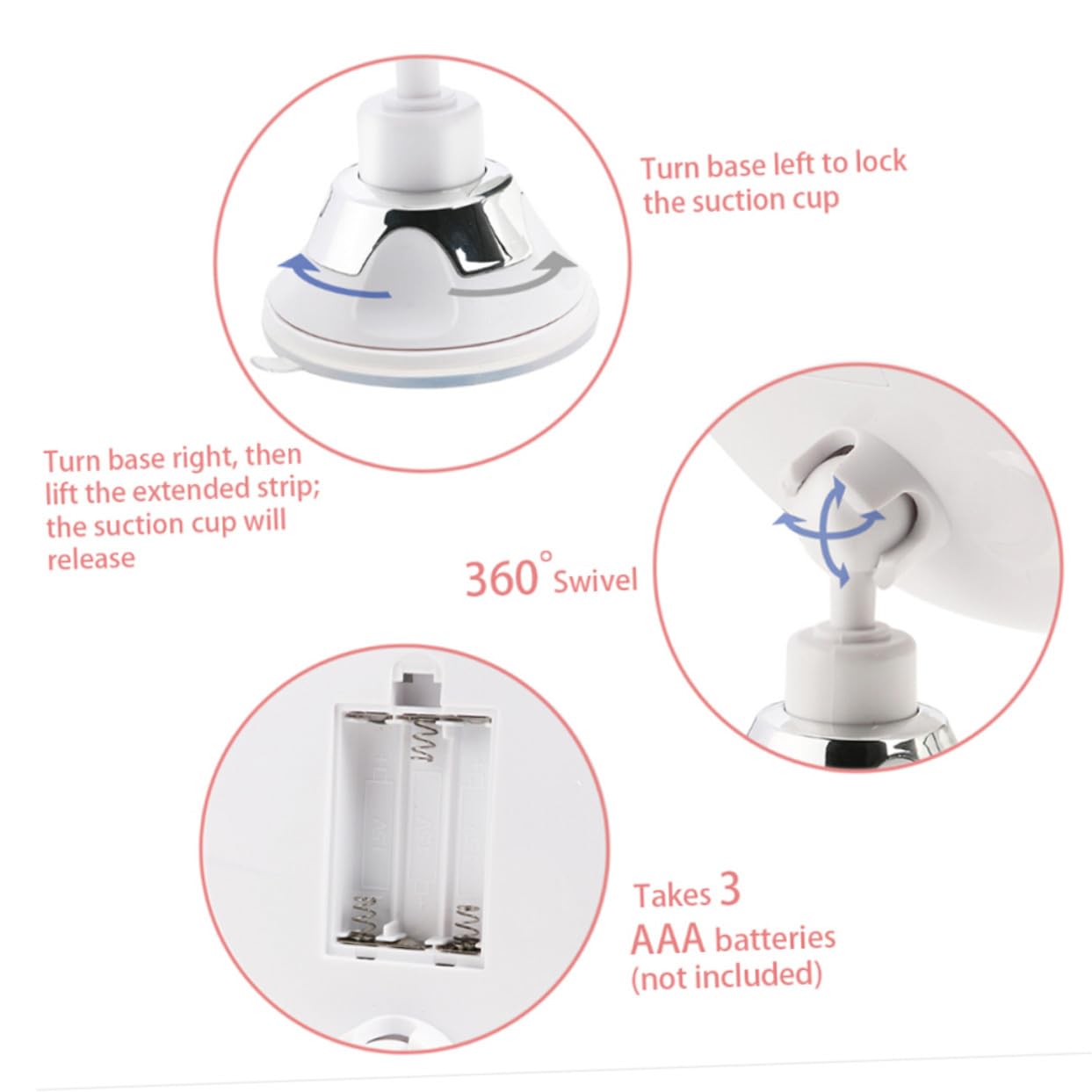 Anneome Espejo de Maquillaje LED Aumento con Ventosa para Baño y Tocador Redondo de Portátil Luz para Detalles Precisos