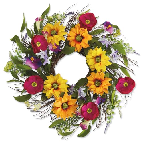 Lillian Vernon Sunflower Summer Fall Floral Wreath Seasonal Front Door Decorations Indoor Outdoor Porch Home Wedding Decor Large 20 Inch Decorative Wreaths