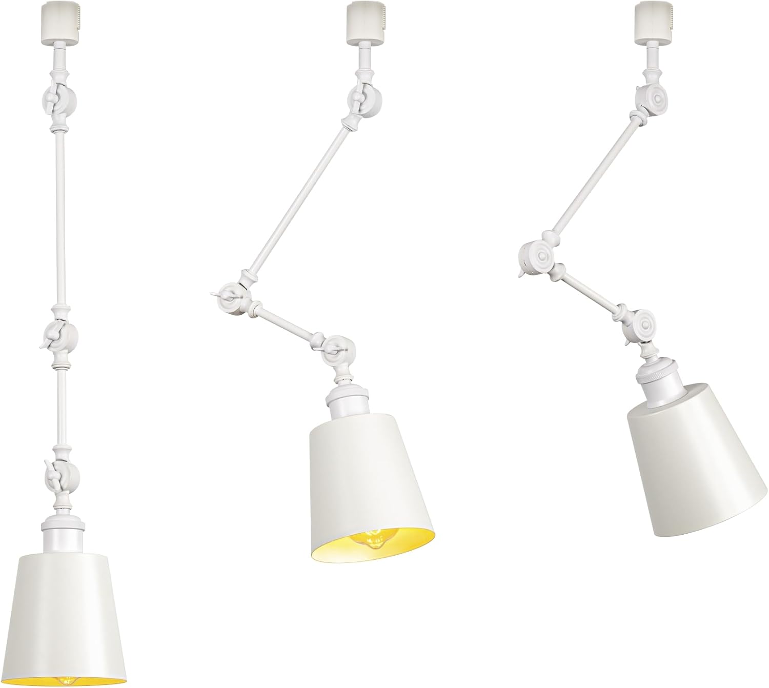 3-Pack Adjustable Angle J-Type Track Mount Lighting White Metal Shade Minimalist Style E26 Track Lamp for Home Decor Background Gallery Store(No Track, Bulb)