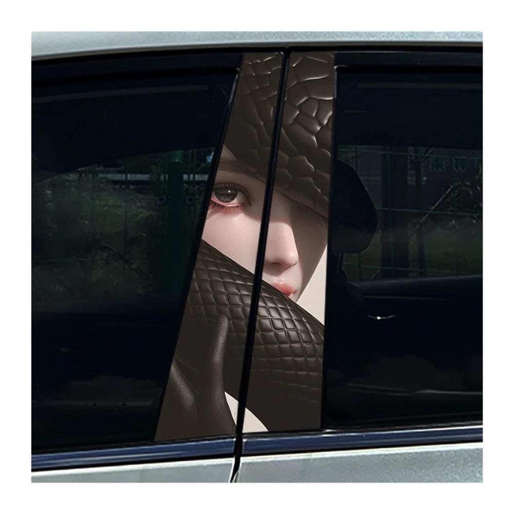 Body Parts 2pcs Car Center Column Decals Black Snake Viper Beauty Lady Car B Pillar Sticker Waterproof(I)