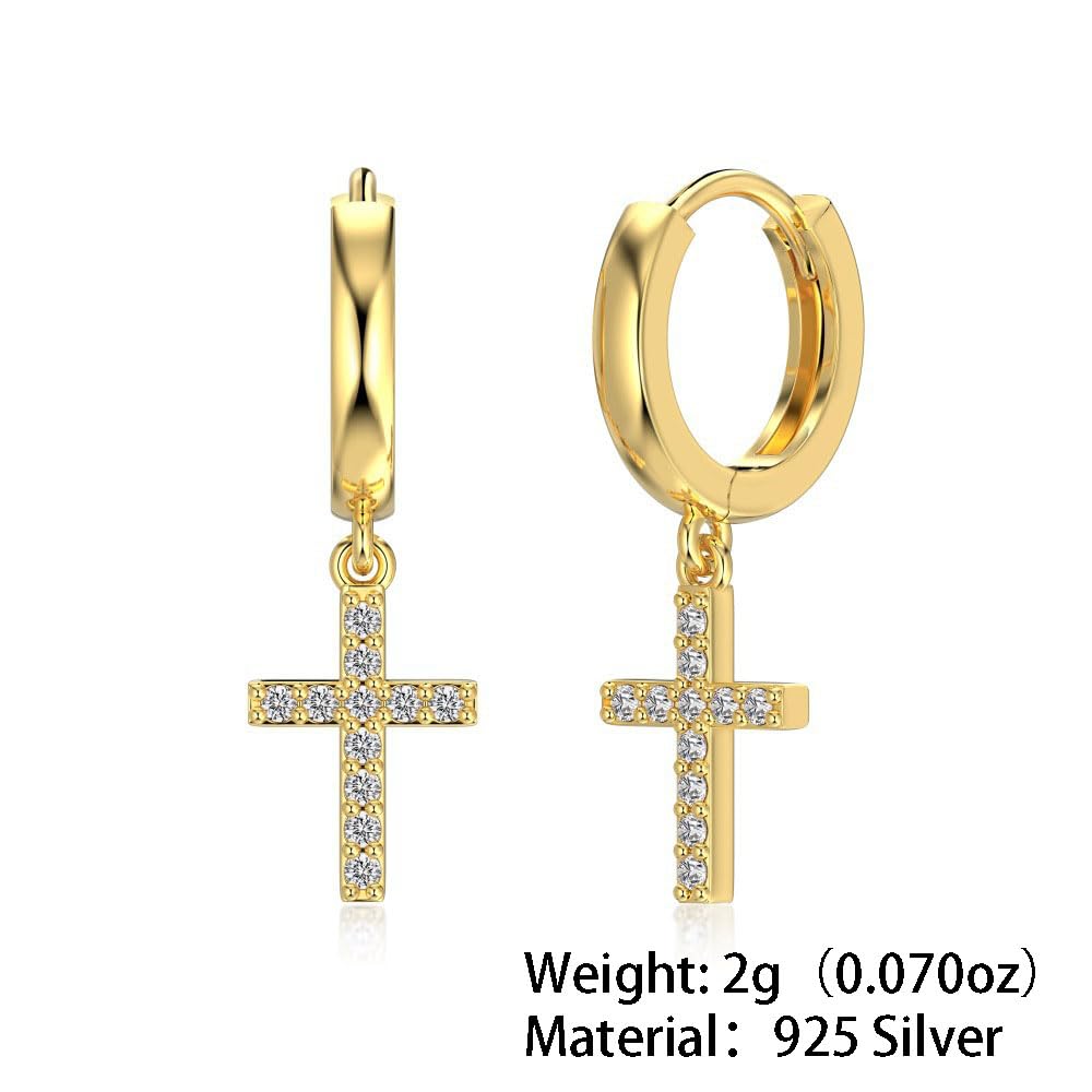 Croce orecchini in argento 925 pendente zirconi Elegante stile di personalità Regali da indossare tutti i giorni per lei