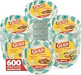 Glad Runde Einweg-Pappteller, Palmblatt-Muster, stark, stabil, einweichfest, mikrowellengeeignet, dekorative Teller für Abendessen und den täglichen Gebrauch, 25,4 cm, 50 Stück, 12 Stück