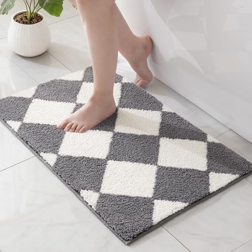 Exclusivo Mezcla Alfombra de Baño de Microfibra   Antideslizante, Absorbente y Extra Suave, Secado Rápido y Lavable a Máquina, para Baño, Ducha y Decoración, 40 x 60 cm, Cuadros Gris