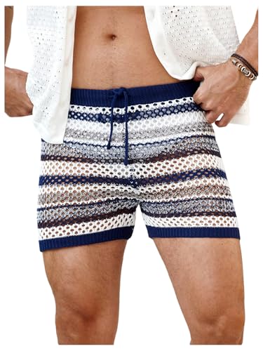 SHENHE Men's Crochet Beach Shorts Bathing Suits Hollow Out Summer Swimwear Knit Trunks Multicolor X-Large