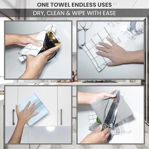 Premium Kitchen Tea Towels Set of 5 – Eco-Friendly 100% Cotton Hotel Quality Kitchen Towels Ultra Absorbent & Lint Free, Quick Drying Dish Cloth, 70 x 50 cm (Grey) - Image 5
