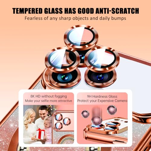 Image of Misscase for iPhone 17 Pro Max Magnetic Glitter Case Compatible with MagSafe,Full Protection Slim Shockproof Anti-Scratch Case with Camera Lens Protector Plating Bling Dust-Proof Net Orange