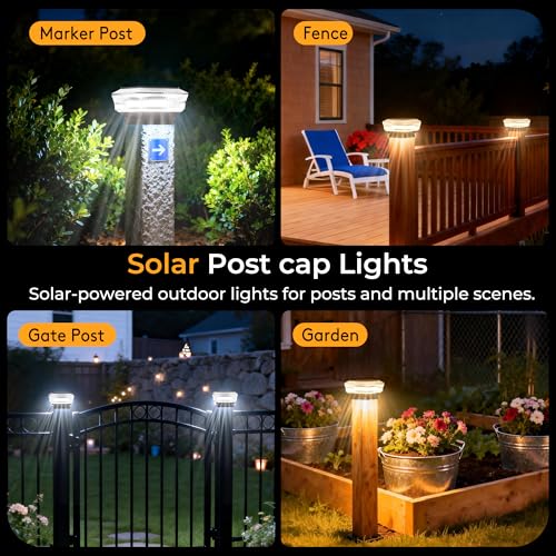 Zestaw 4 lamp słonecznych Quntis, wodoodporne lampy ogrodzeniowe IP65 z 3 trybami kolorów, słoneczne lampy ogrodowe do tarasów, patio, ogrodów, podwórek, werand i ścieżek