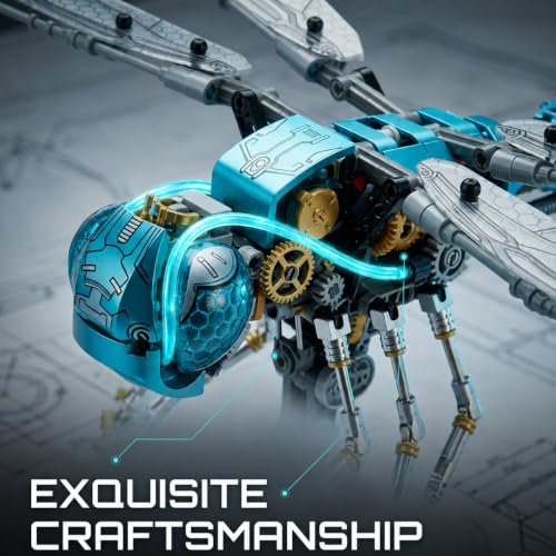 Image of Mechanical Dragonfly Building Blocks for Adults- Compatible with Lego, Insect Animal Model with Light & Display Stand, STEM Toys for Teens Home or Office Decor (866PCS)