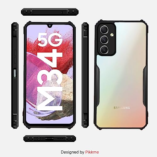 Image of Pikkme Samsung Galaxy M34 / F34 5G 5G Back Cover | Crystal Clear Transparent Back | Ultra Hyrbid | Full Camera Protection | Raised Edge | Bumper Back Case (Thermoplastic Polyurethane, Black)