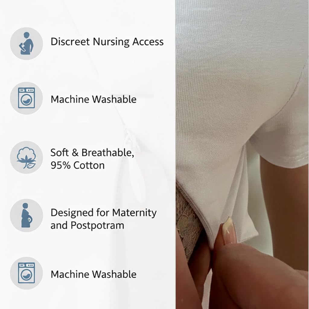 2 Pack - Cotton Maternity/Nursing Top T-Shirt with Hidden Zippers. Black and White