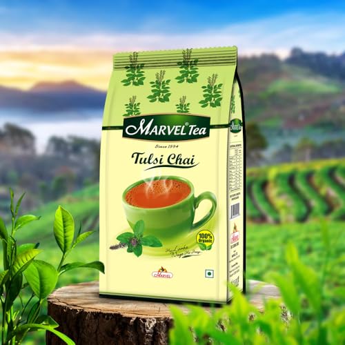 Image of Marvel Tulsi Tea 250gm, Classic Loose Tea, Handpicked Strong Healthy Kadak Chai with Basil From Assam & Darjeeling, Refreshing Aroma & Rich Taste