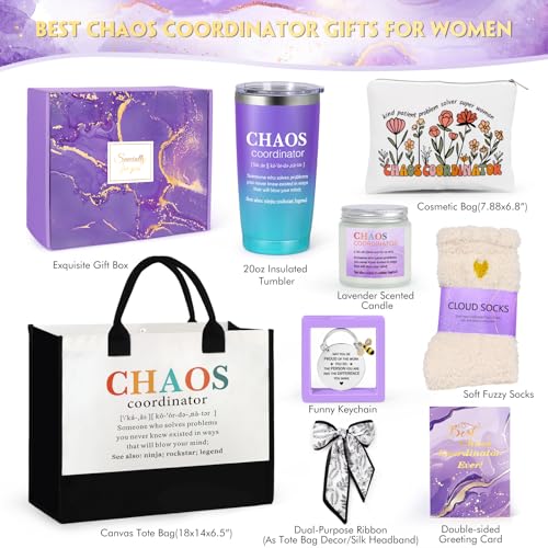 Image of Suhctuptx Thank You Gifts for Women, 8 Pcs Chaos Coordinator Gifts with Canvas Tote Bag, Christmas Gift for Women Boss Coworker Manager Office Teacher Nurse, Funny Boss Gift Birthday Present