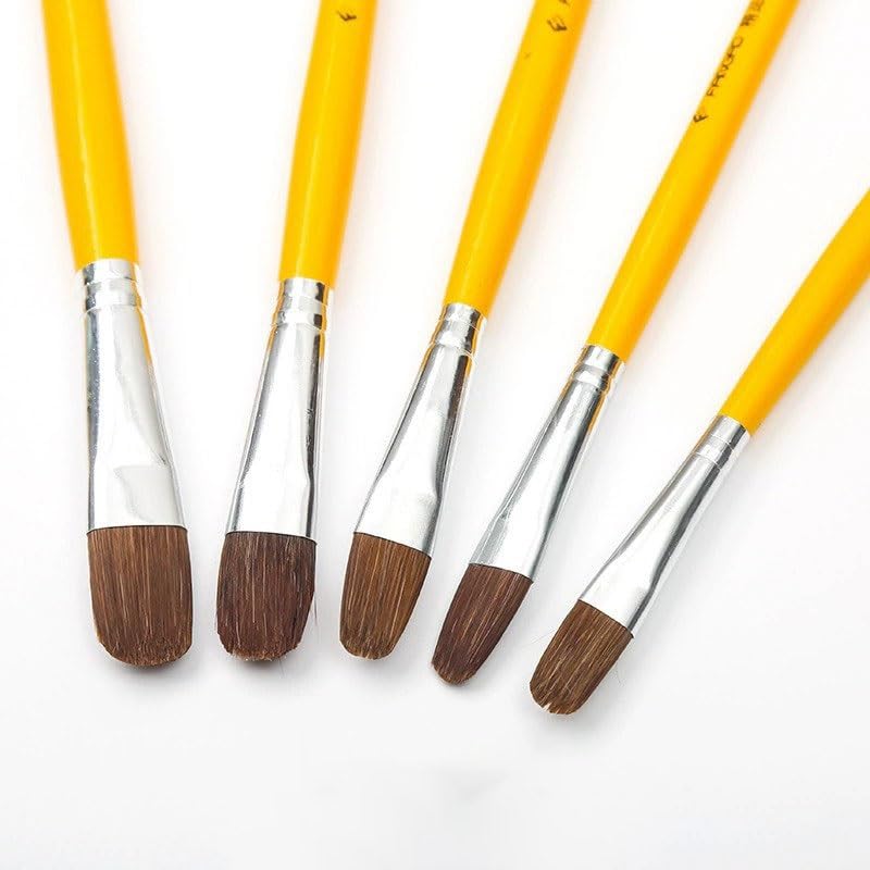 Ensemble De 6 Pinceaux en Bois Massif Jaune, Poils en Nylon, pour Artistes Et Étudiants.