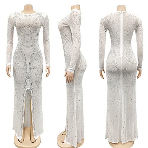 Image of PORRCEY Women's Sexy Rhinestone Lace Sheer Mesh Formal Evening Dress