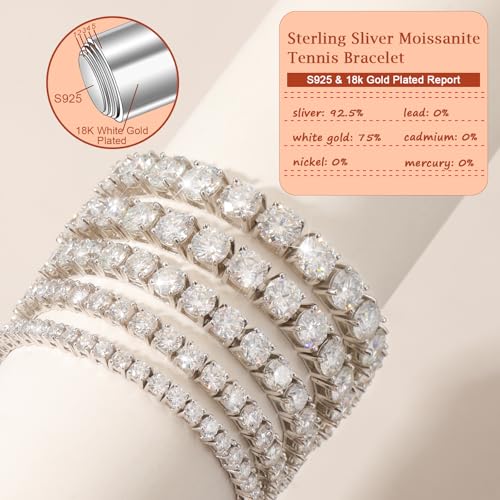Moissanite Tennis Bracelet for Women - 18K White Gold Plated Silver - 2mm 3mm 4mm 5mm D Color VVS1 Moissanite - Double Safety Clasp,Hypoallergenic Men's Bracelets3