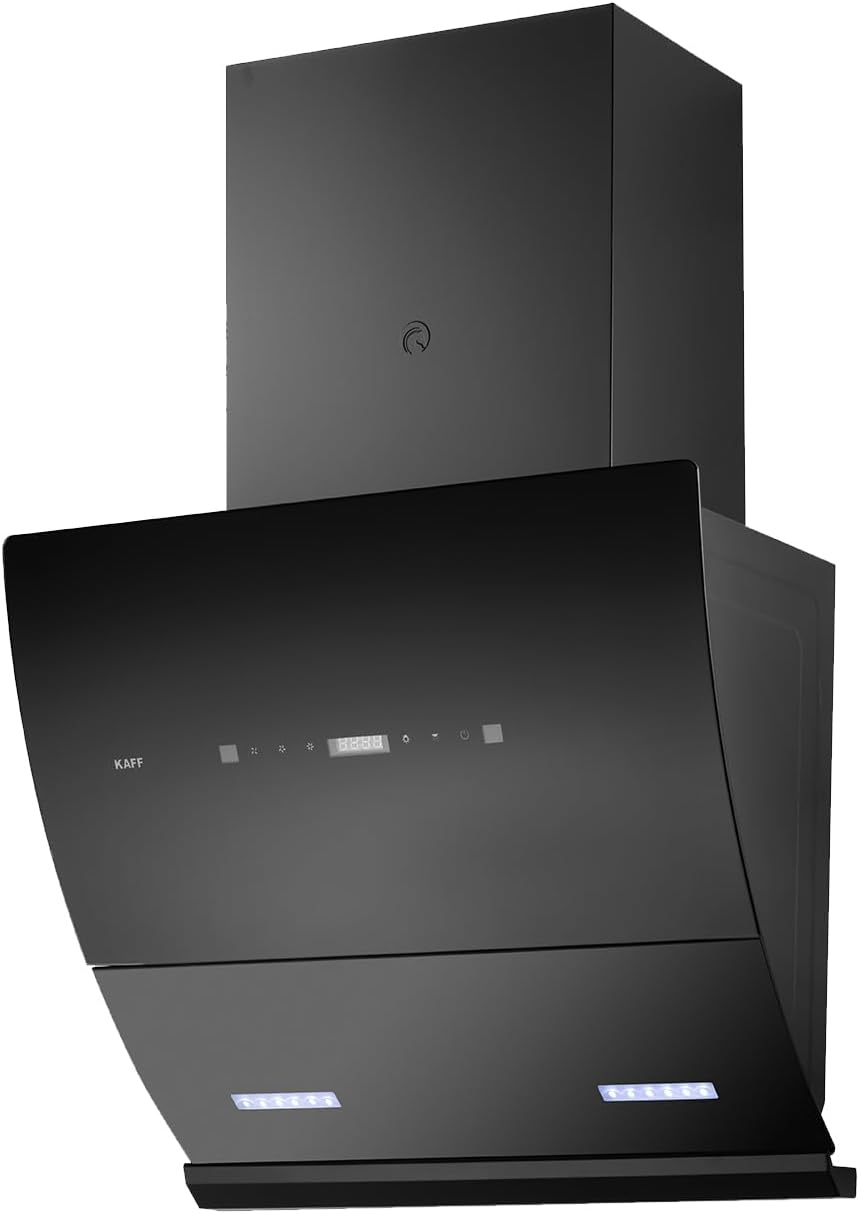 LYRA DHC 60 Filter-less Auto Clean Slant Kitchen Chimney 60 CM with 1250 m3/hr Suction Capacity, Touch with Motion Sensor Control, Motorized Vent Opening System and Digital Display (Black)