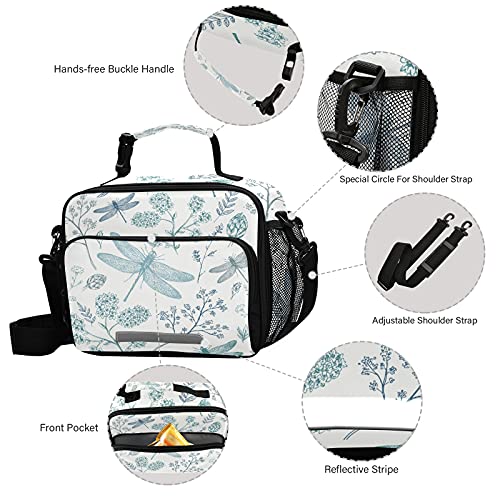 Blueangle Retro Dragonfly Print Insulated Lunch Bag With Detachable Shoulder Strap & Carry Handle, Eco-Friendly Cooler Bag Tote Bag,School Lunch Box For Teens,Men,Women #TOP3