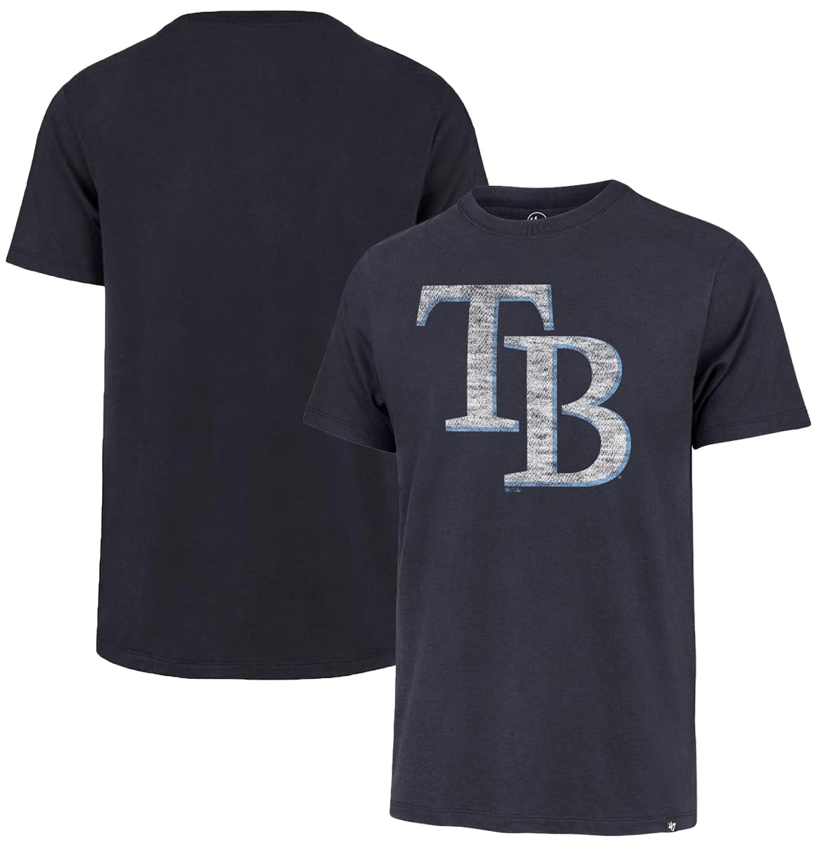 47 Brand MLB Men's Team Color Distressed Imprint Primary Logo Short Sleeve Baseball T-Shirt, Tampa Bay Rays Navy, Large — image 1