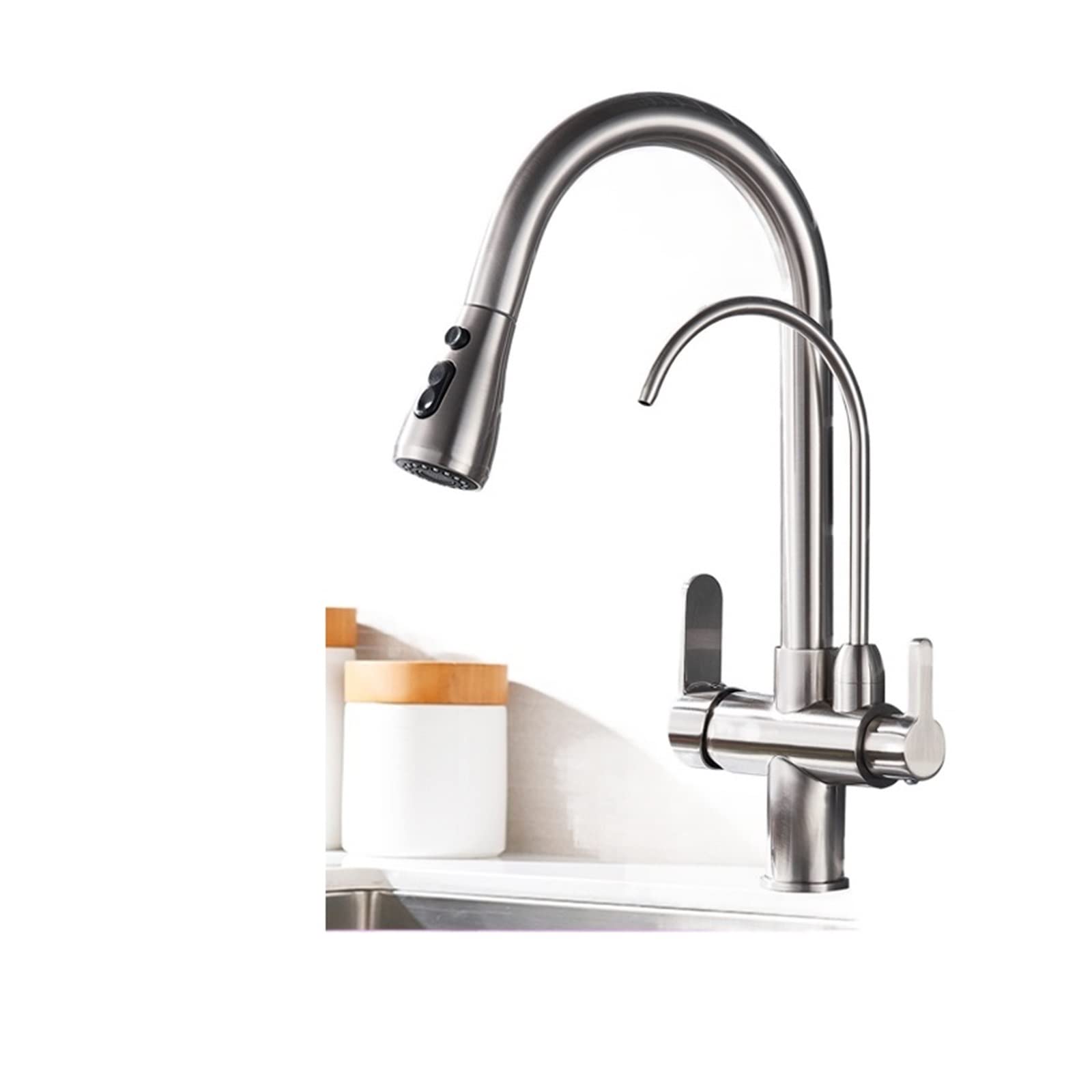 Robinet de cuisine purifié en nickel brossé B au design rotatif