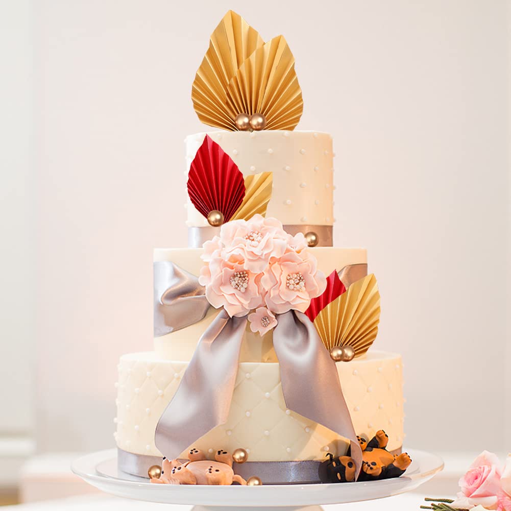 Gyufise Papier-Palmenfächer Kuchenaufsätze – Set Mit 6 Stück, 12x13 Cm, Für Hochzeit, Geburtstag & Party-Deko