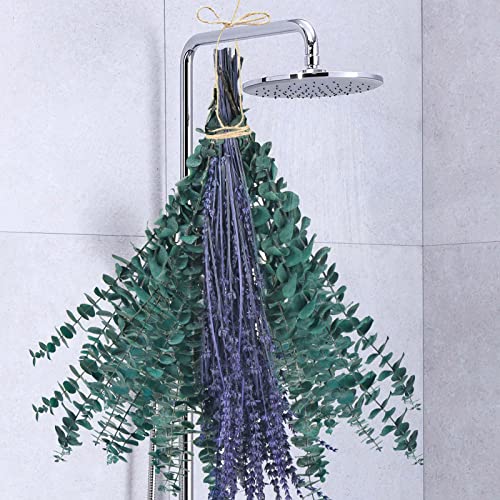 Happyhapi 15Pcs Dried Eucalyptus Stems & 100 Pcs Dried Lavender Flowers For Shower, Preserved Fresh Eucalyptus Leaves Natural Plants For Fragrance Home Decor Green Shower Eucalyptus Hanging 17Inches #TOP19