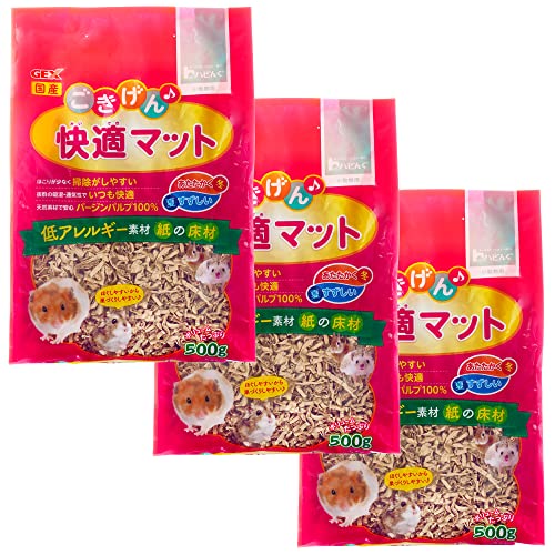 ジェックス ごきげん快適マットお徳用 低アレルギー素材 紙の床材 ハムスター・小動物用 500g×3個セット