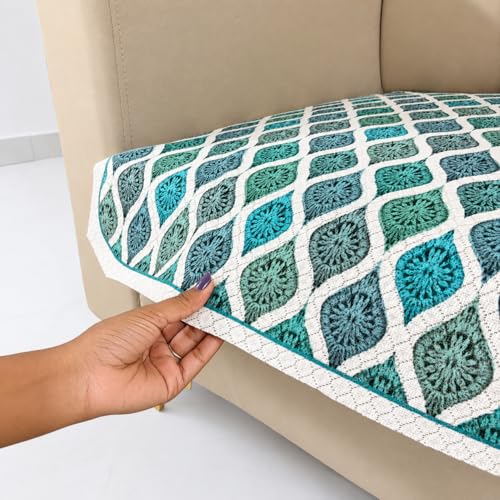 Image of Homerz Premium 'Maharaja Paradise Series' Sofa Cover | Net Fabric Sofa Cover | Washable, Anti-Dust Backed & Wrinkle Resistant Cover (Aqua Lattice, 1 Seater, Only Seat Cover)