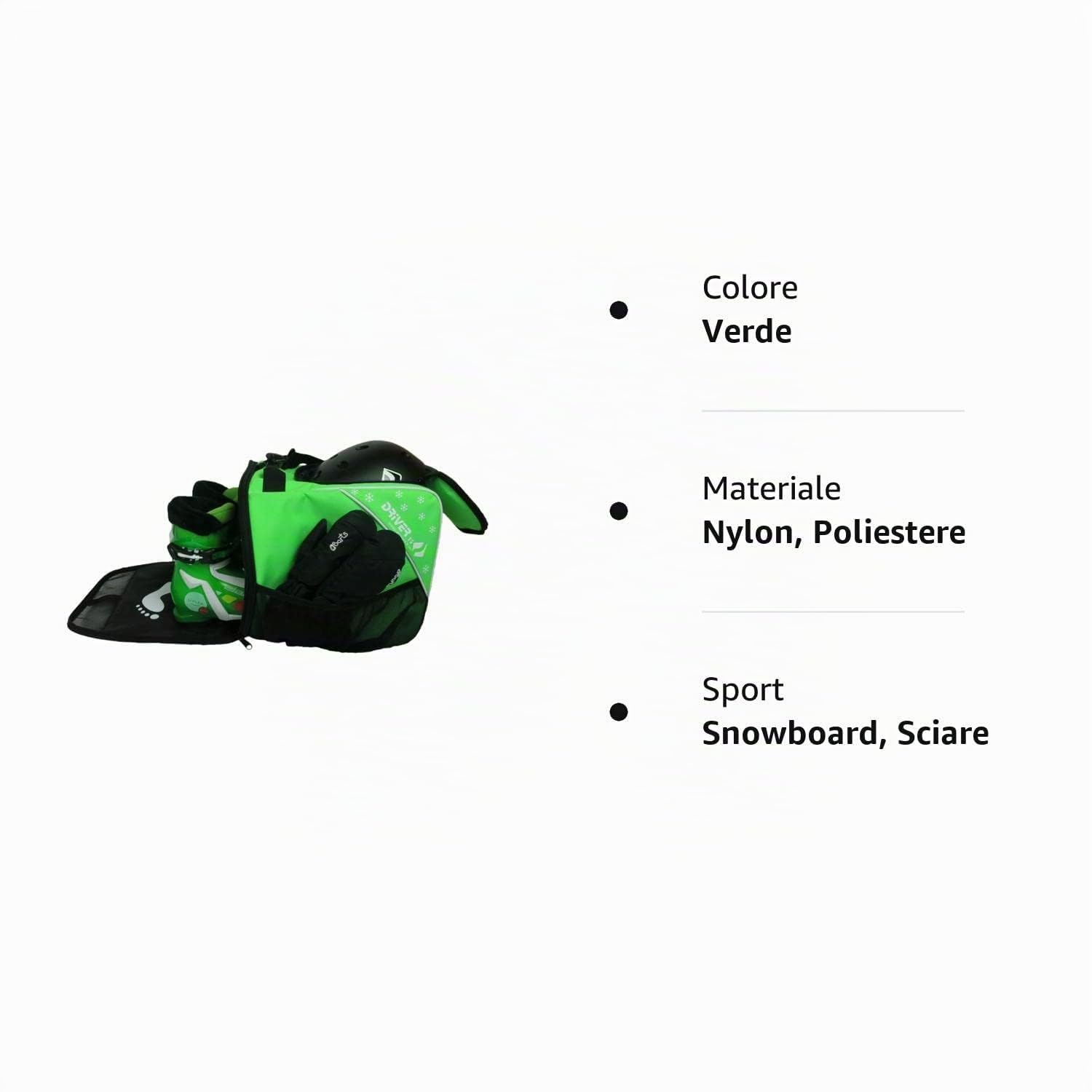 Driver13 borsa scarponi da sci per bambini (bootbag), borsa per scarponi da sci e boots snowboard, maniglia, verde