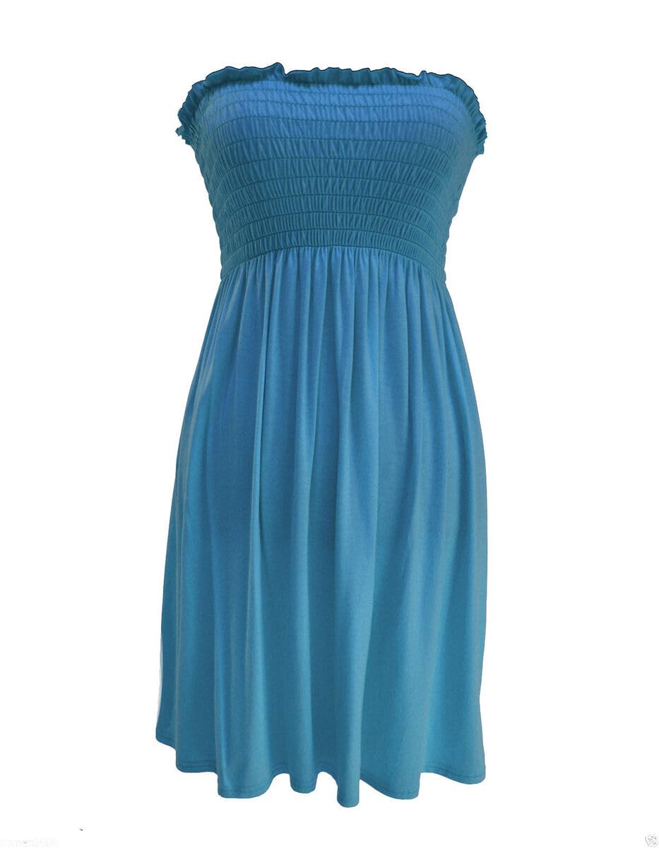 SXME MIGHT SAY Women's Off-Shoulder Sheering Top, Elasticated, Plain/Printed, Strapless Bandeau Boobtube Dress, Plus Size (UK, Numeric, 8, 26, Regular, Regular, XXXL (24-26), Teal)