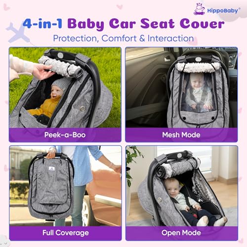 Image of HippoBaby Waterproof Baby Car Seat Cover | Windproof Carseat Cover for Babies | Infant Car Seat Canopy for Boys and Girls | Keeps Babies Warm & Comfy (Pink)