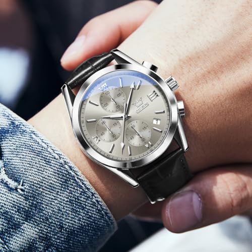 Image of OLEVS Men's Watches Brown Leather with Date,Casual Watches for Men,Large Face Watches Men,Chronograph Mens Watch,Sport Waterproof Business Dress Analog Quartz Men's Wrist Watches Reloj De Hombre