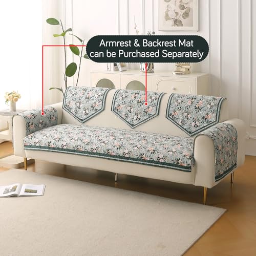 Image of HOKIPO 'Florentina Series' Foam Filled Premium Holland Velvet Sofa Cover Mat for 3 Seater Sofa with Anti-Slip Backing, Magnolia Green (IN-881-V1)