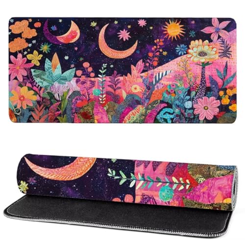 Alfombrilla Raton Bohemia, Luna Mouse Pad 800 x 400 x 3mm Gaming Mouse Pad, Superficie Inferior Antideslizante, Movimiento Ratón más Suave, Alfombrilla Escritorio, Mejora Precision y Velocidad ks-22