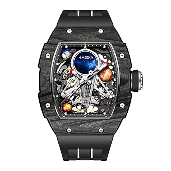 Haofa Automatisk mekanisk klocka för män 3D planet Interstellar Hollow Watch kolfiber infattning safir vattentät lysande herrklocka business casual klocka 1971