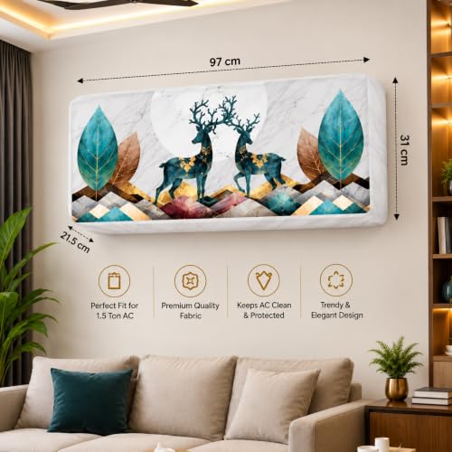Image of Air Conditioning Dust Cover Folding Designer Ac Cover for Indoor Split Ac 1.5 ton (97 x 31 x 21.5 ), Polyester