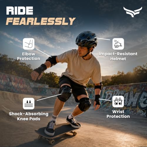Image of Xtrim Protectives Gears Set (Helmet, Knee, Elbow, Wrist Guard), Black | Adjustable Straps, Breathable Fabric, Comfortable Padding, Mesh Carry Bag