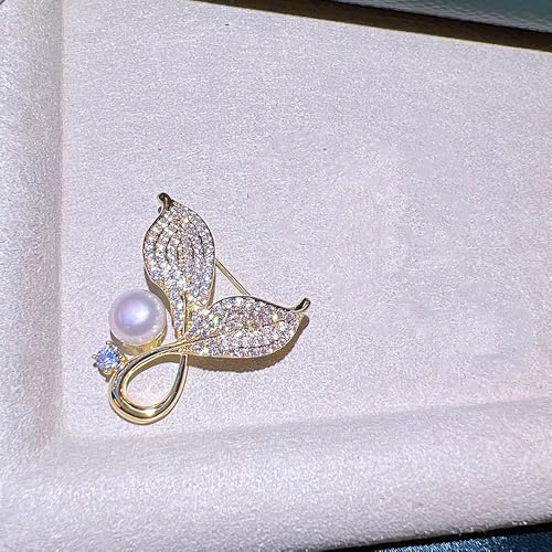 Image of Dainty Gold Crystal Flower Brooch Pin Shiny Zircon Pearls Floral Femininity Brooch Trendy Prom Costume Jewelry Accessories Gift for Women
