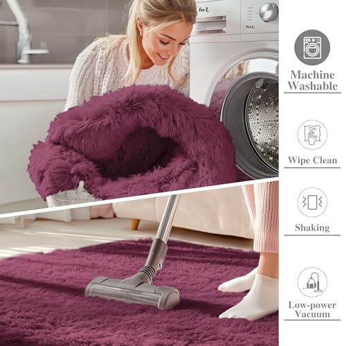 OLANLY 6x9 Machine Washable Large Area Rugs for Living Room, Bedroom, Soft Fluffy Shaggy Bedside Rug, Indoor Floor Carpet for Kids Girls and Boys, Dorms, Nursery, Home Decor Aesthetic, Burgundy