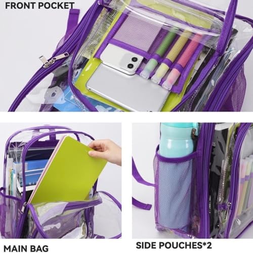 Generic Clear Backpack Heavy Duty - PVC Transparent Backpack Large Clear Book Bag for College Work - Purple4