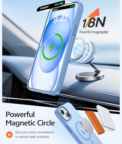 Image of FNTCASE for iPhone 15 Case: for iPhone 14 Case & iPhone 13 Case [Compatible with Magsafe] Translucent Matte Cases with [Screen Protector] Military Grade Shockproof Protective Phone Cover - Light Blue