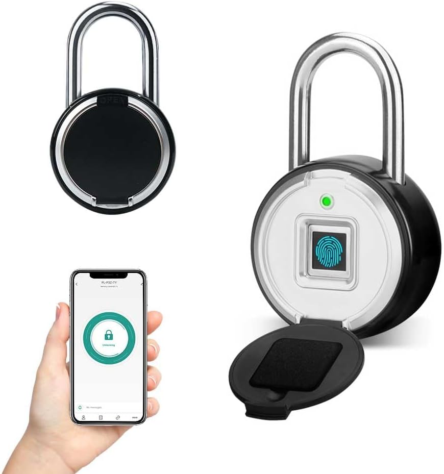 JWM Bluetooth Fingerprint Padlock with Protective Case, Keyless Smart Fingerprint Lock for Locker with Tuya APP, IP65 Waterproof