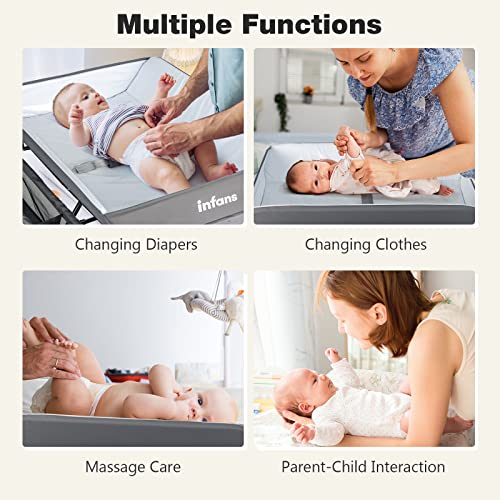 Infans Baby Changing Table, Folding Diaper Station Portable Nursery Organizer With Safety Belt And Large Storage Racks For Newborn Baby And Infant (Grey) #TOP4
