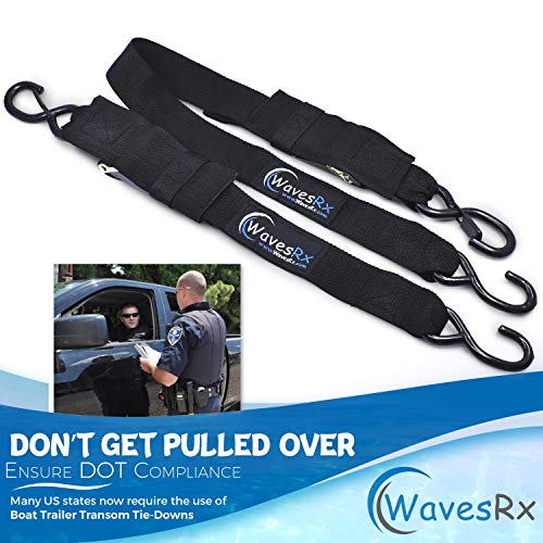 image for WAVESRX Marine Boat Trailer Transom Tie-Down (2 Pack) | Adjustable up 