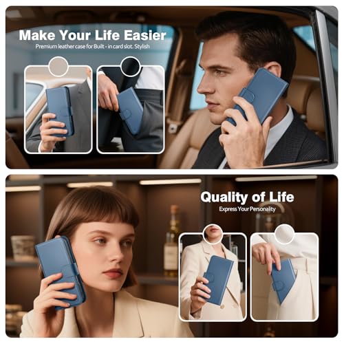 BoxCastle Magnetic 2 in 1 Detachable Compatible with Magsafe iPhone 17 Pro Genuine Wallet Case with Card Holder,Women Men Real Leather Flip RFID Blocking Credit Card Slots Stand Phone Cover,Light Blue by BoxCastle - Used condition - Image 6