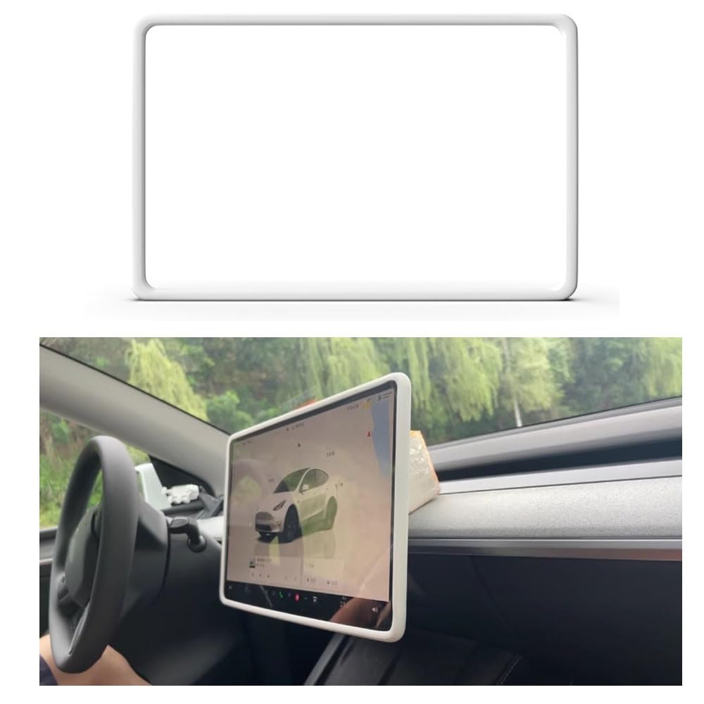 Telaio di protezione schermo compatibile Tesla Model 3/Y 2017-2023 Silicone Console centrale Touchscreen Decorazione infrangibile Protezione ginocchio (bianca)