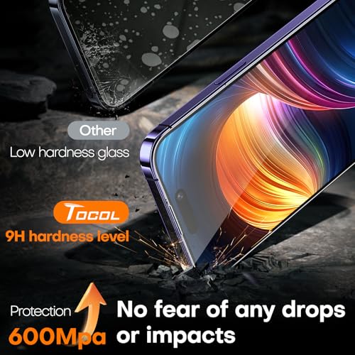 Image of TOCOL for iPhone 14 Pro Max Screen Protector 9H Hardness Military Grade Shatterproof HD Tempered Glass Full Coverage Easy Installation Case Friendly 2 Pack