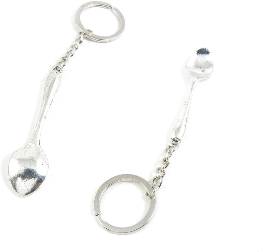 20 PCS Antique Silver Tone Keychain Keyring Door Car Key Chains Rings Tags D8YW9 Spoon Tablespoon