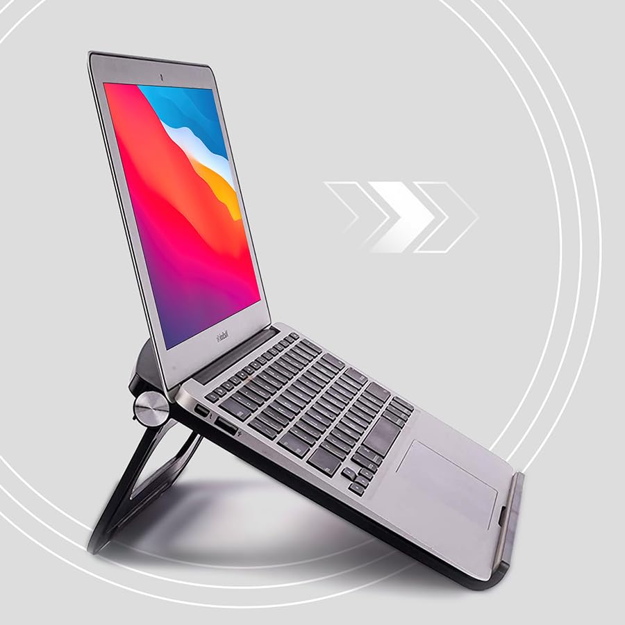 Image of URBAN KINGS Adjustable Laptop Stand for Desk, Portable Laptop Holder, Foldable Notebook Stand, Desktop Ergonomic Ventilated Laptop Riser for MacBook