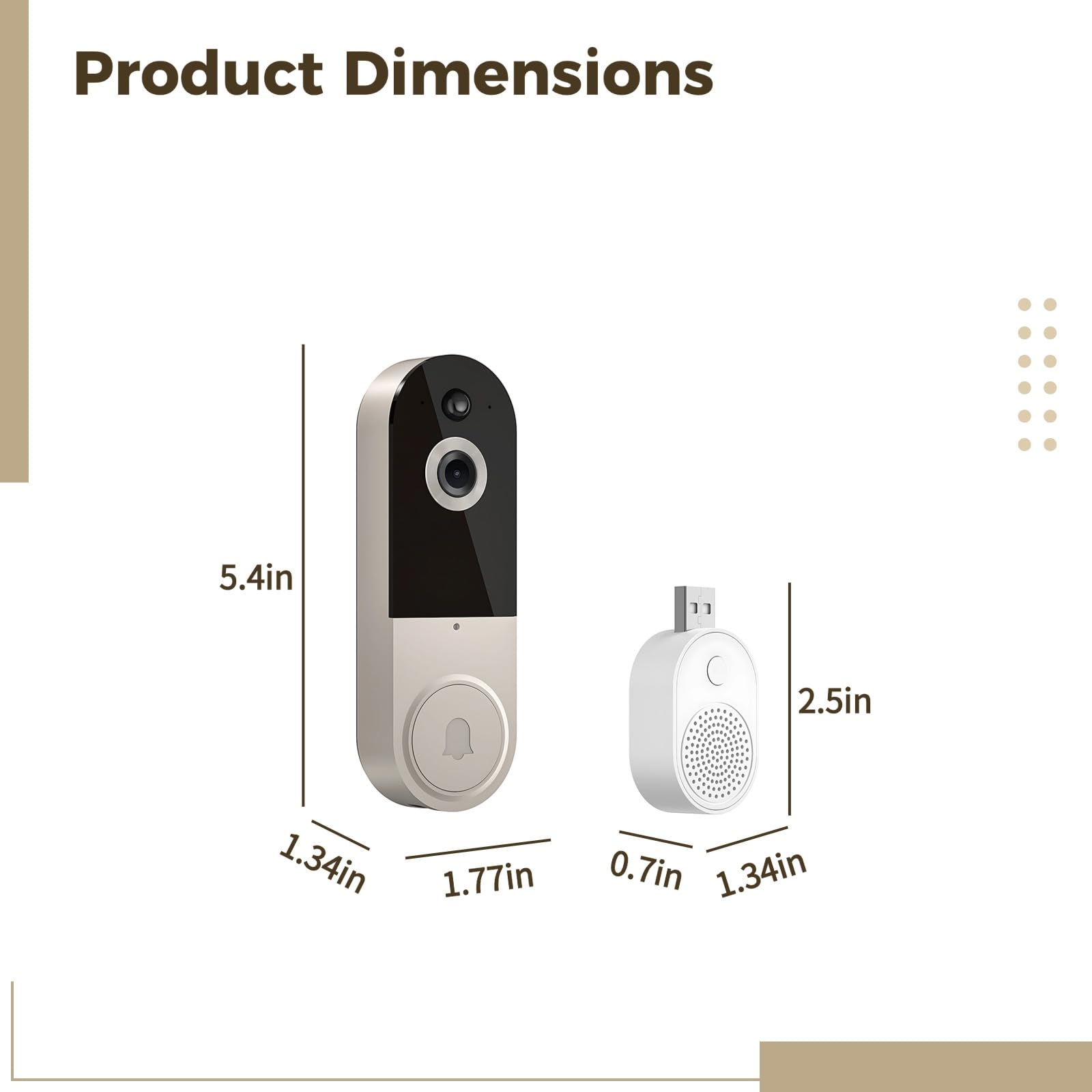 Videocamera per campanello wireless, 1080p Wifi con rilevamento AI, audio bidirezionale, visione notturna, batteria da 5000 mAh, facile da installare, avvisi intelligenti in tempo reale per la