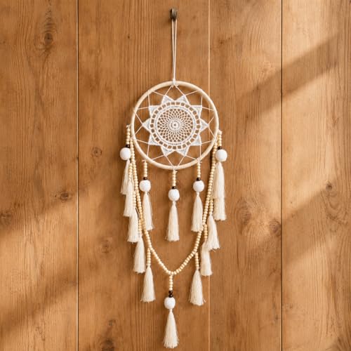 Artilady Dream Catcher Macrame Wall Hanging, Boho Wall Decor with Poms